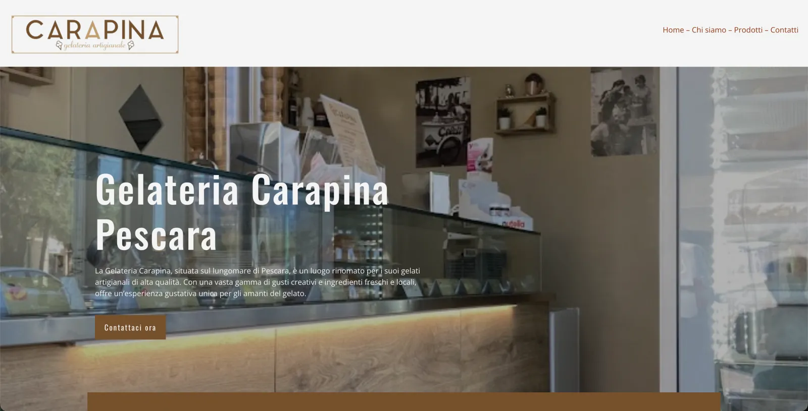 Homepage del sito vetrina della Gelateria Carapina realizzato da ComingWeb