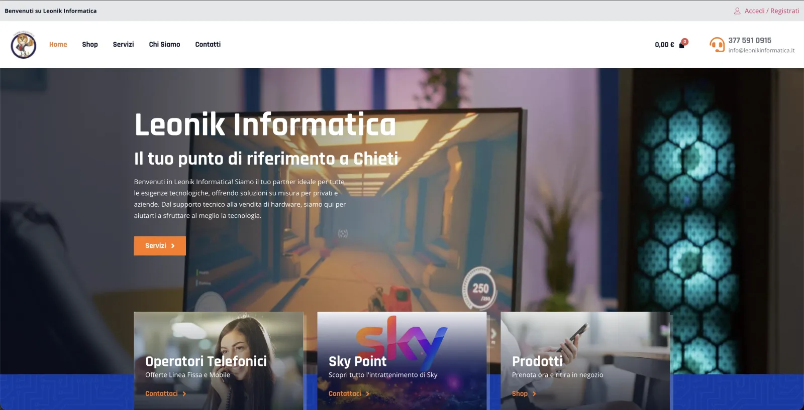 Homepage dell'e-commerce Leonik Informatica realizzato da ComingWeb