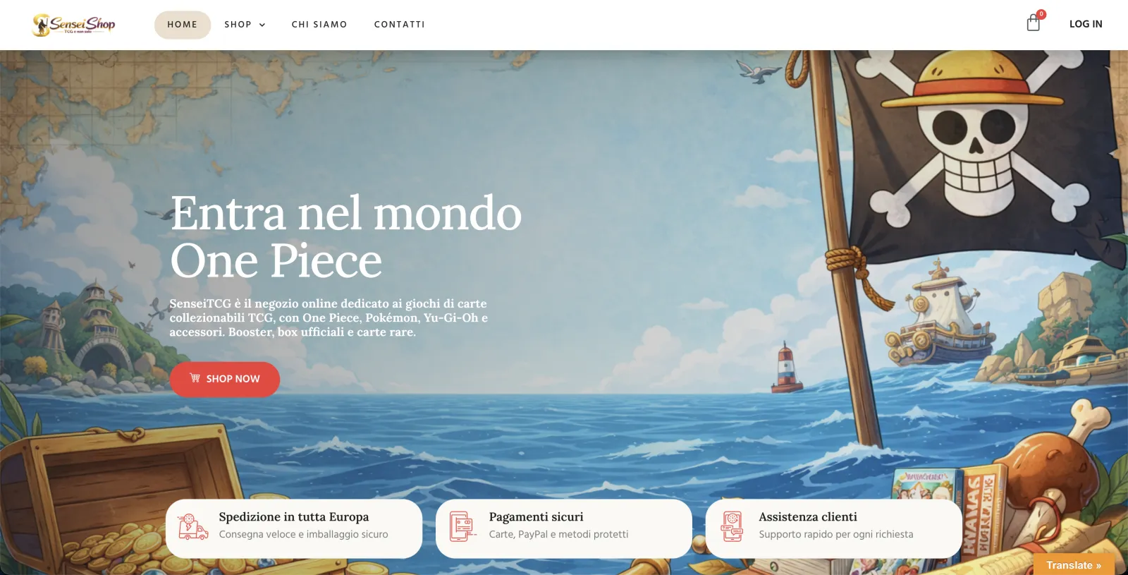 Homepage dell'e-commerce Sensei Shop TCG realizzato da ComingWeb